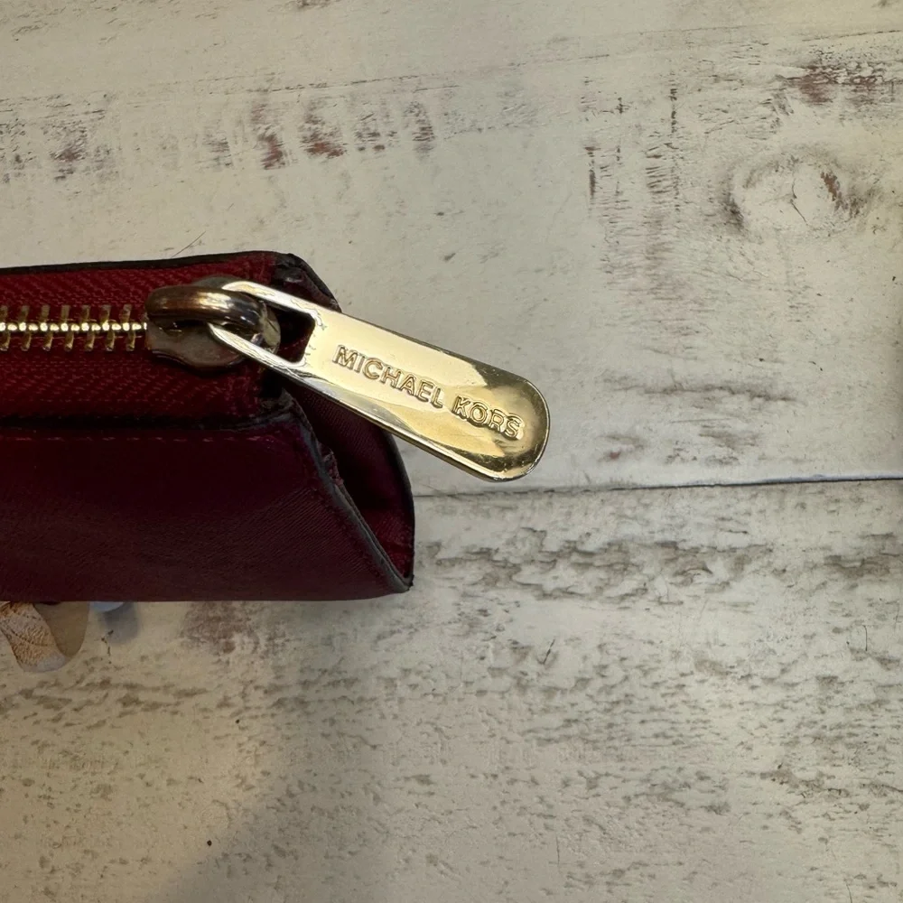 Michael Kors Saffiano Leather Zip-Around Wallet – Raspberry Red